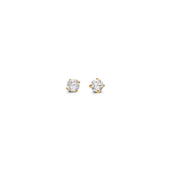 14K Yellow Gold Stud Baby and Kids Earrings with Cubic Zirconia