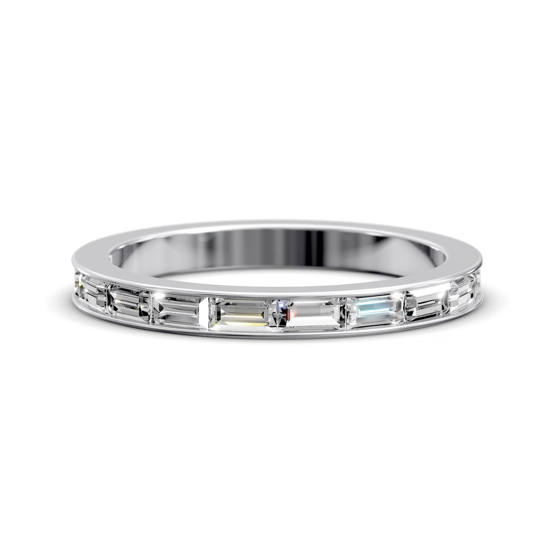 Baguette Diamond Channel Set Half Eternity Wedding Band on white background