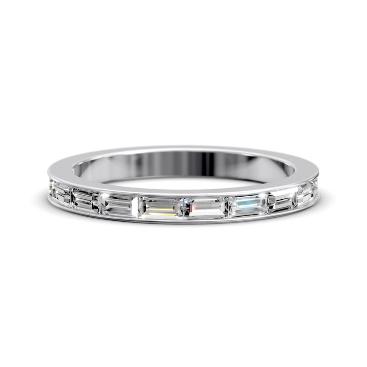 Baguette Diamond Channel Set Half Eternity Wedding Band on white background