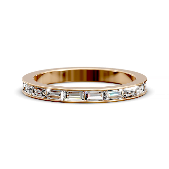 Baguette Diamond Channel Set Half Eternity Wedding Band on white background