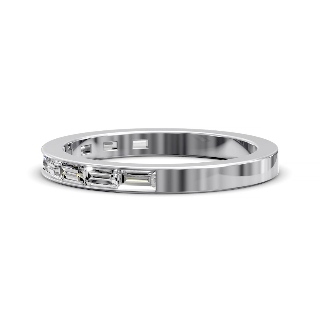 Baguette Diamond Channel Set Half Eternity Wedding Band on white background