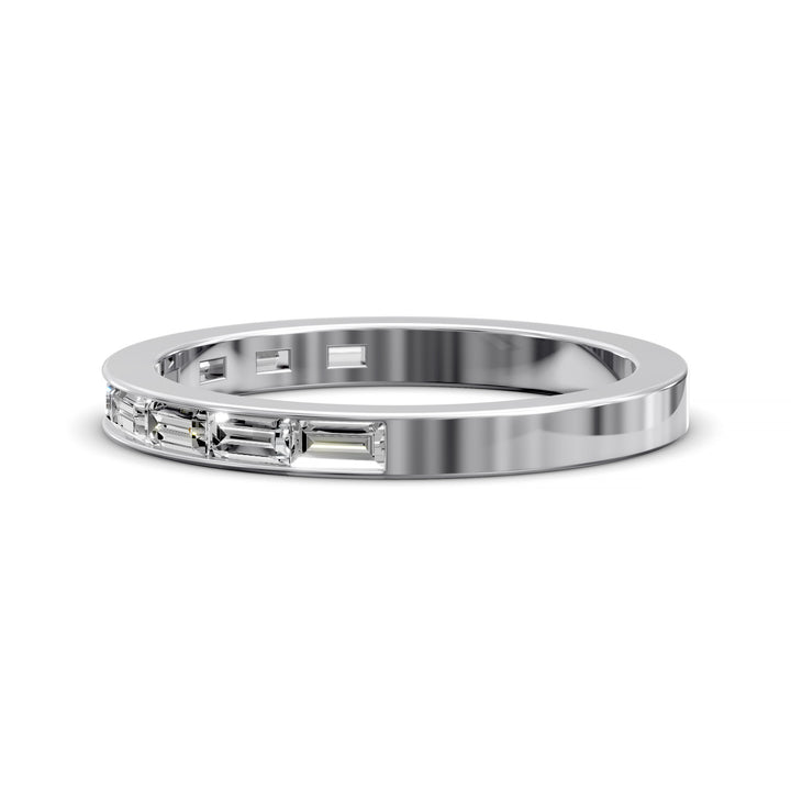 Baguette Diamond Channel Set Half Eternity Wedding Band on white background