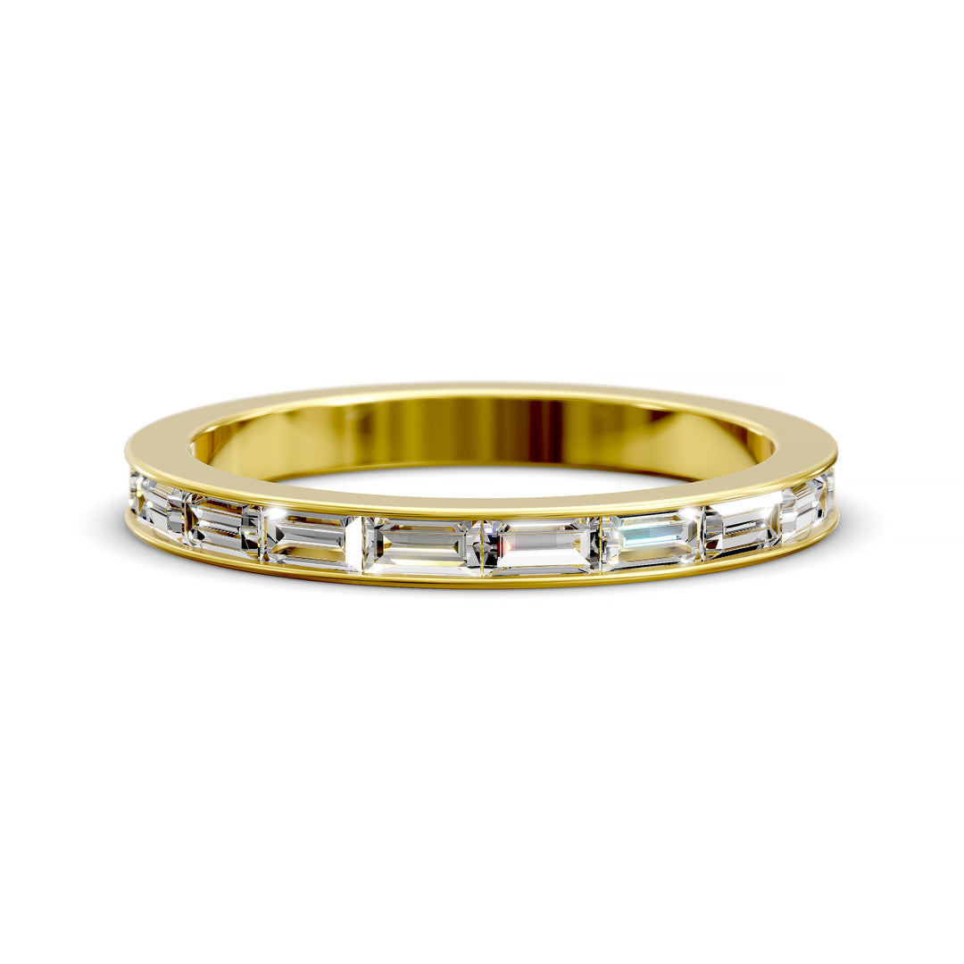 Baguette Diamond Channel Set Half Eternity Wedding Band on white background