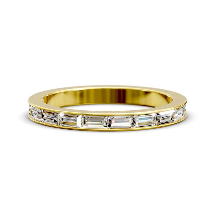 Baguette Diamond Channel Set Half Eternity Wedding Band on white background