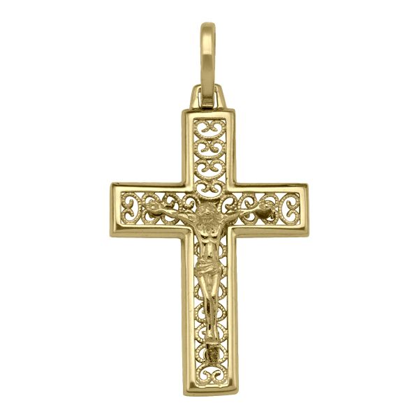 18K Yellow Gold Crucifix Cross Pendant - Item CET-N1421