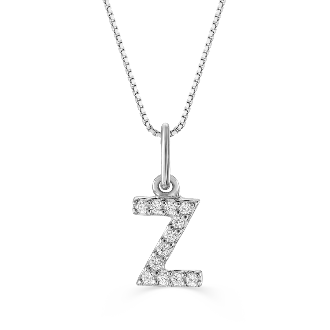 White gold "Z" initial pendant with 0.04CT diamonds and cable chain.