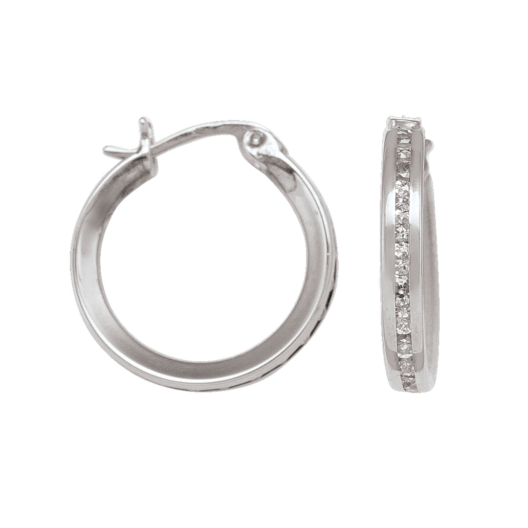 WHITE GOLD CZ HOOP EARRING