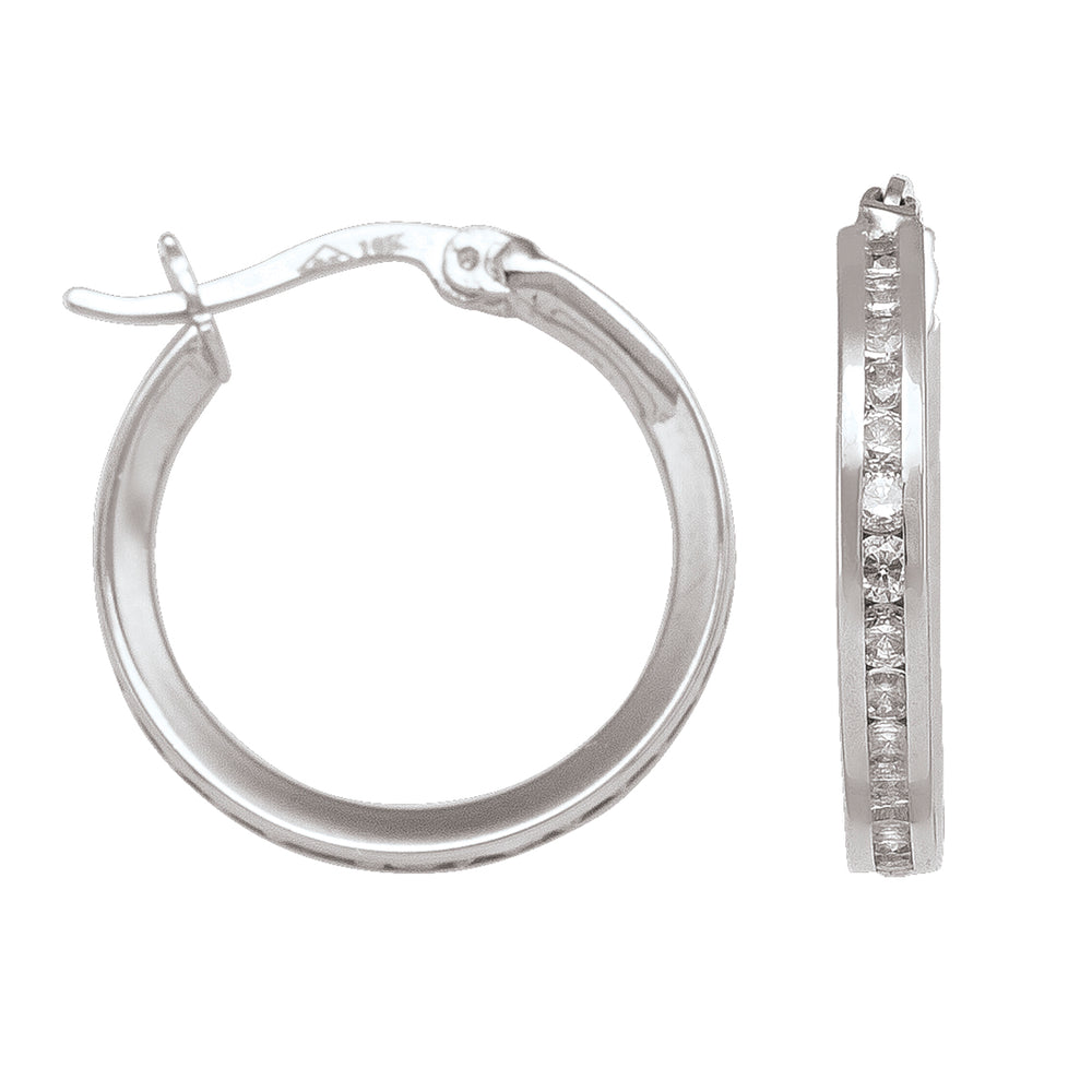 WHITE GOLD CZ HOOP EARRING