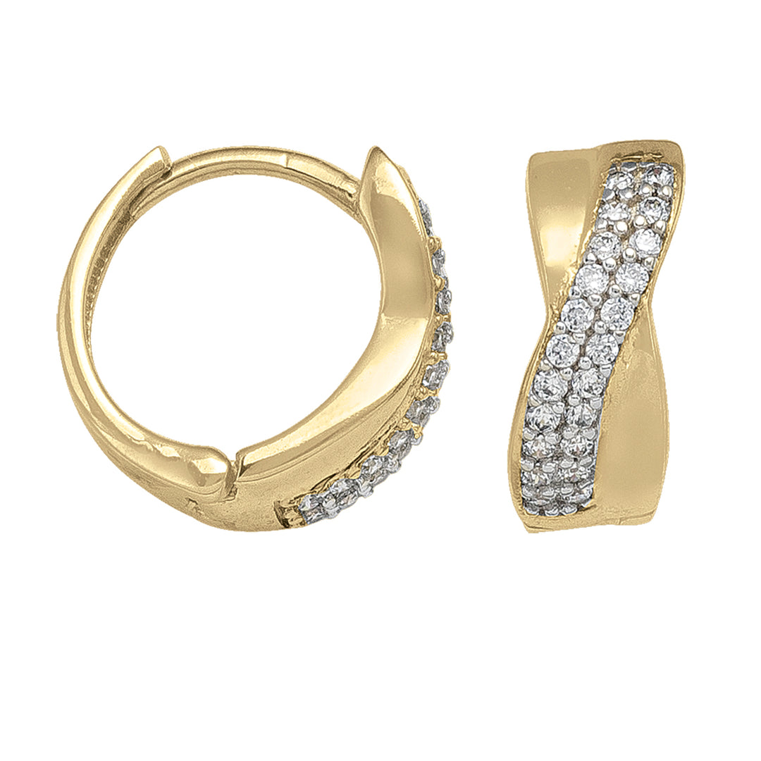 YELLOW GOLD CZ HUGGIE HOOP EARRING