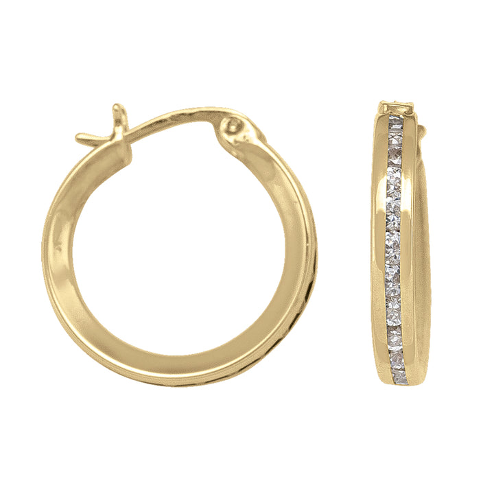 YELLOW GOLD CZ HOOP EARRING