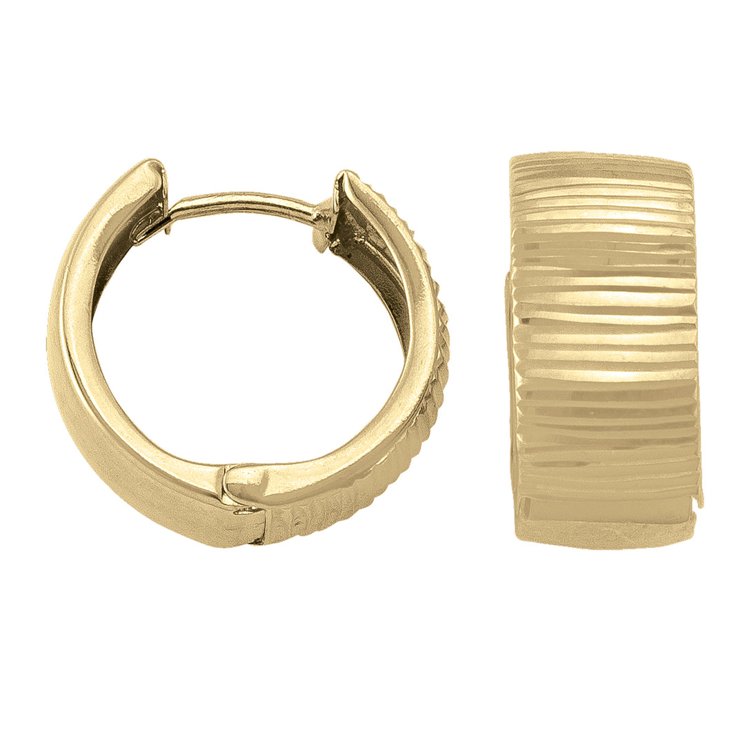 YELLOW GOLD PATTERNED HUGGIE EARRING