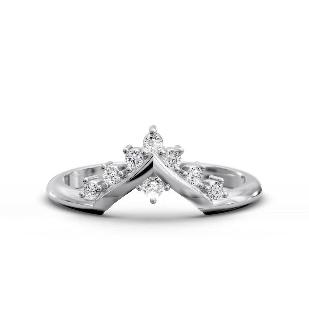 V shaped wishbone gold ring with round diamonds in chevron design