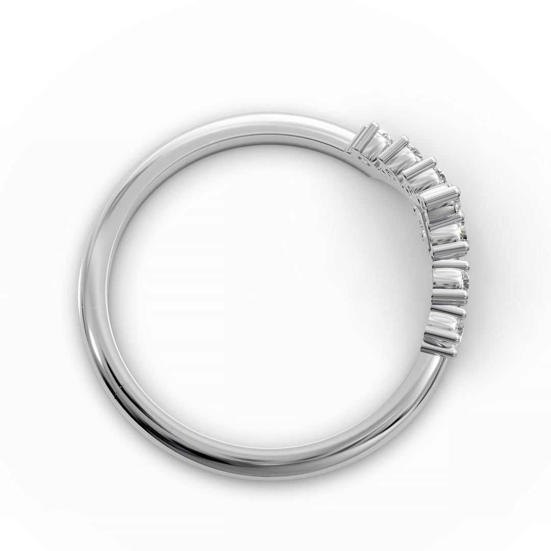 V shaped wishbone gold ring with round diamonds in chevron design