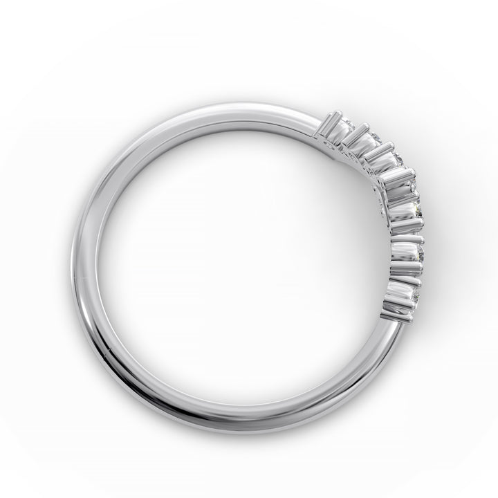 V shaped wishbone gold ring with round diamonds in chevron design