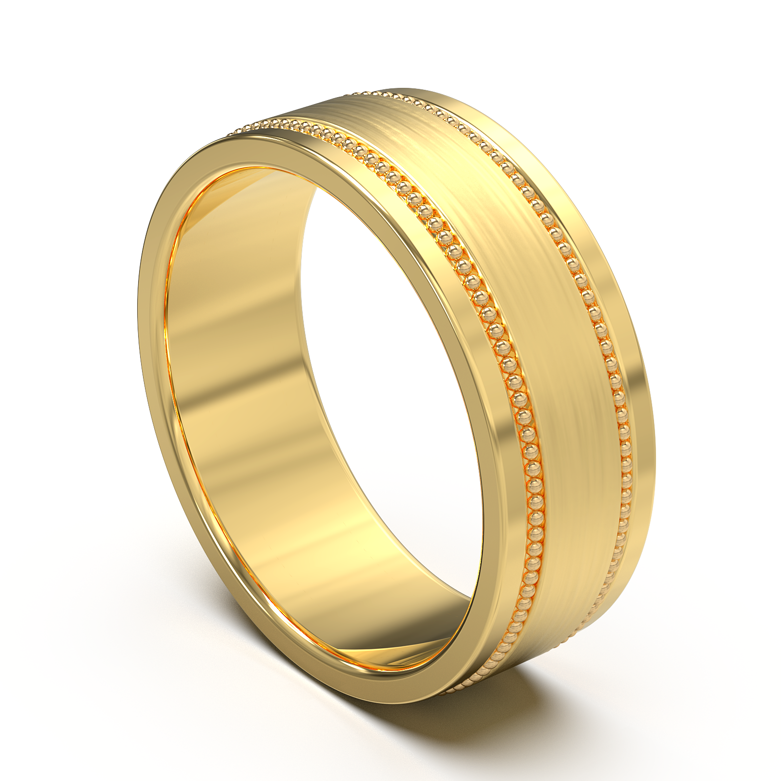 Majestic Beaded Elegance: Men's 8mm Wedding Band with Brushed Center, Polished Edges, and Glistening Pave Setting - A Union of Tradition and Modernity, Customizable Finish and Precious Metals