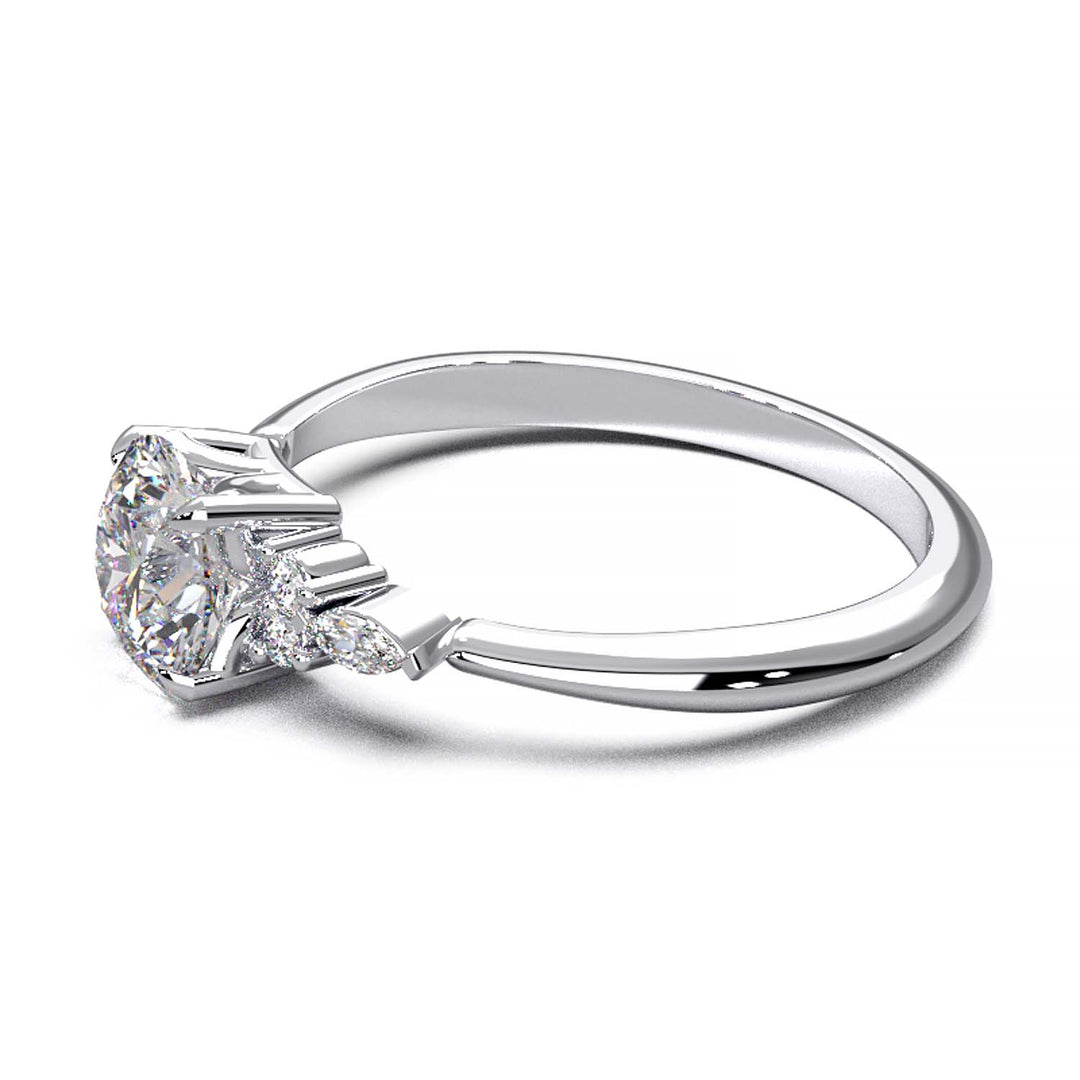 Elegant Cluster Side Engagement Ring with Round and Marquise Lab-Grown Diamonds