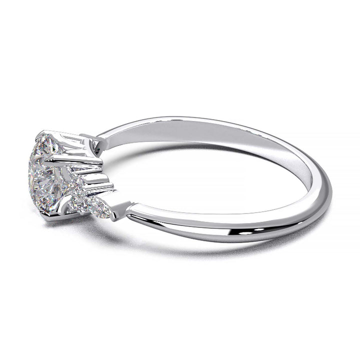 Elegant Cluster Side Engagement Ring with Round and Marquise Lab-Grown Diamonds