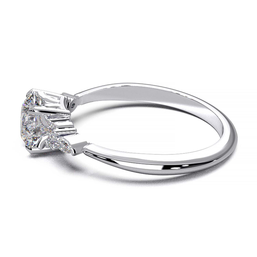 Elegant Cluster Side Engagement Ring with Round and Marquise Lab-Grown Diamonds