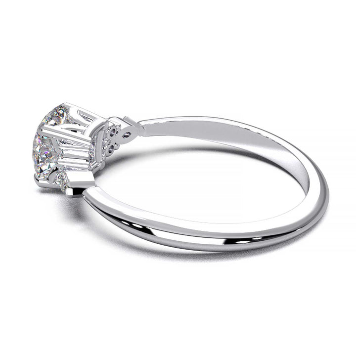 Elegant 0.6ct Round Lab-Grown Diamond Engagement Ring with Side Marquise and Round Accents.