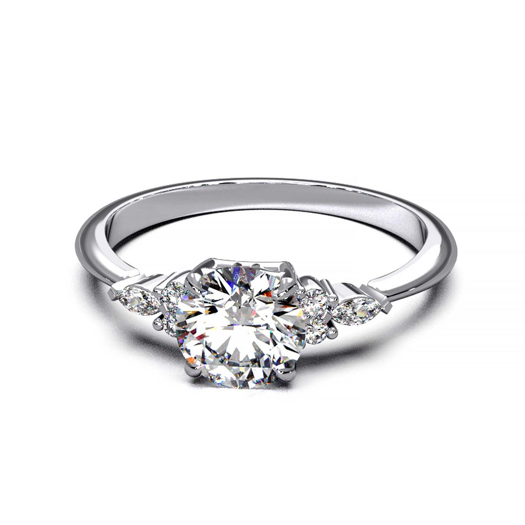 Elegant Cluster Side Engagement Ring with Round and Marquise Lab-Grown Diamonds