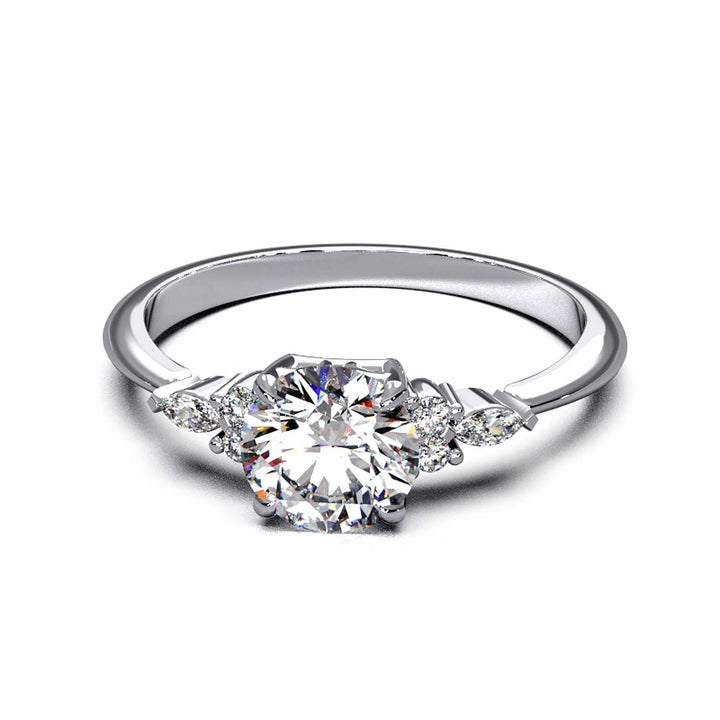 Elegant Cluster Side Engagement Ring with Round and Marquise Lab-Grown Diamonds
