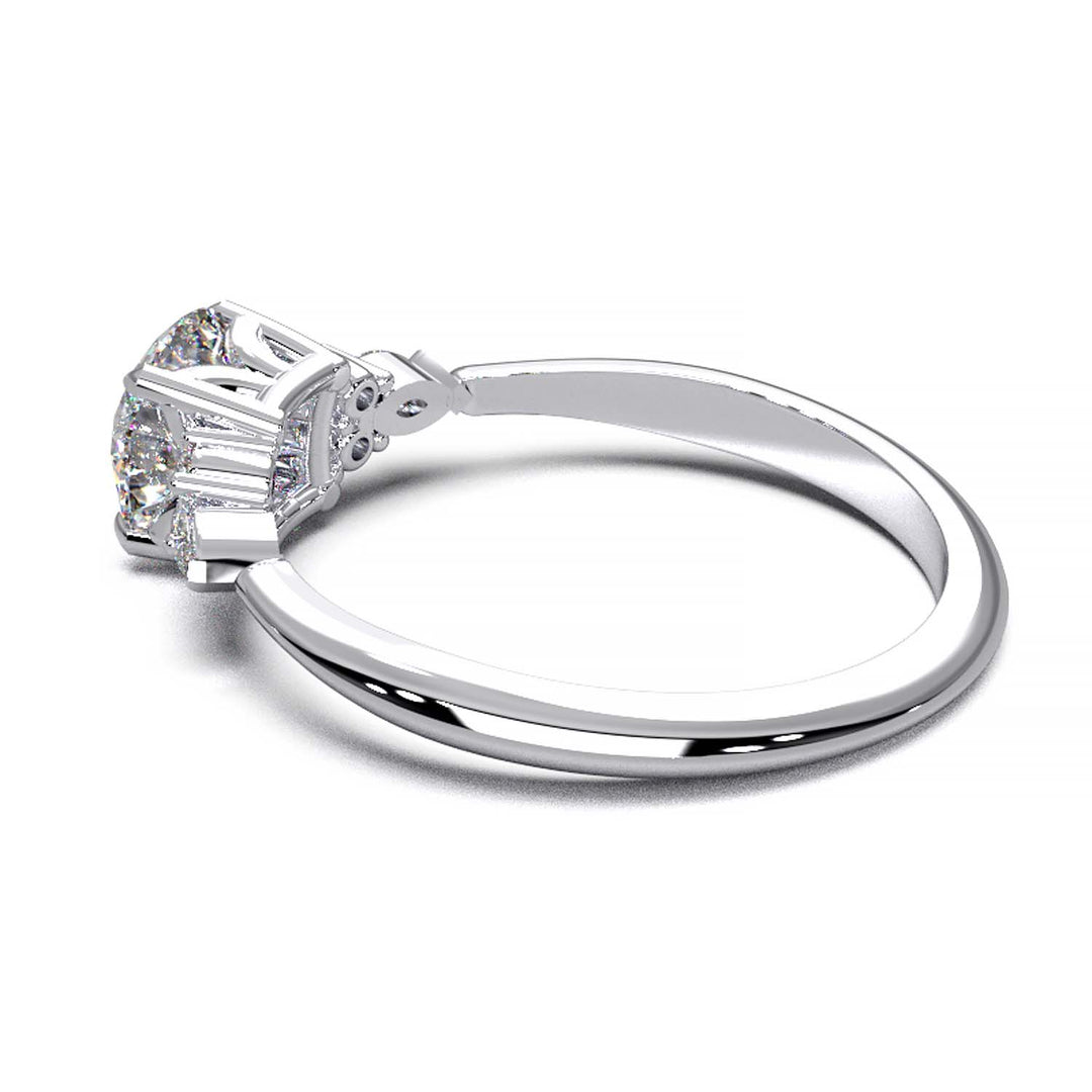 Elegant 0.6ct Round Lab-Grown Diamond Engagement Ring with Side Marquise and Round Accents.