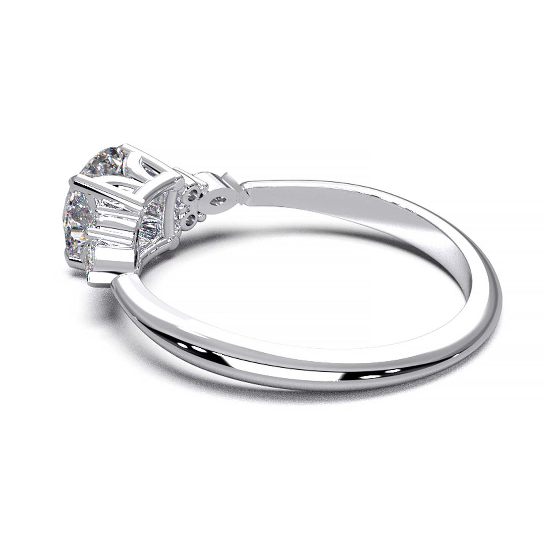 Elegant 0.6ct Round Lab-Grown Diamond Engagement Ring with Side Marquise and Round Accents.