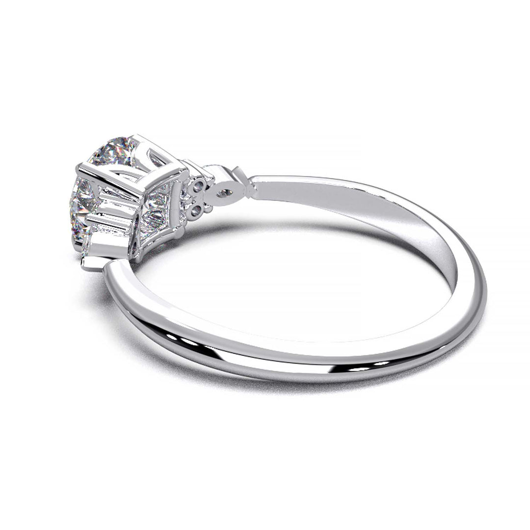 Elegant 0.6ct Round Lab-Grown Diamond Engagement Ring with Side Marquise and Round Accents.