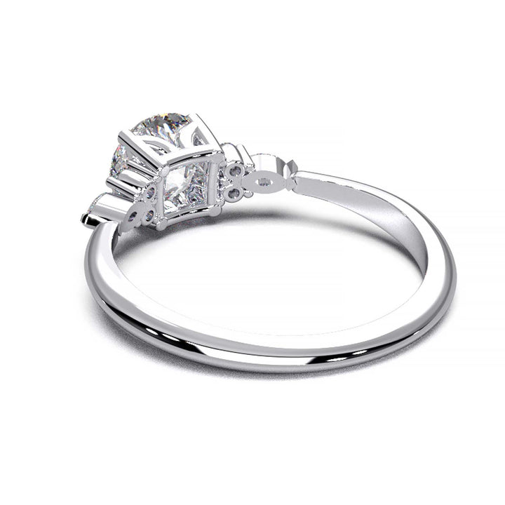 Elegant 0.6ct Round Lab-Grown Diamond Engagement Ring with Side Marquise and Round Accents.