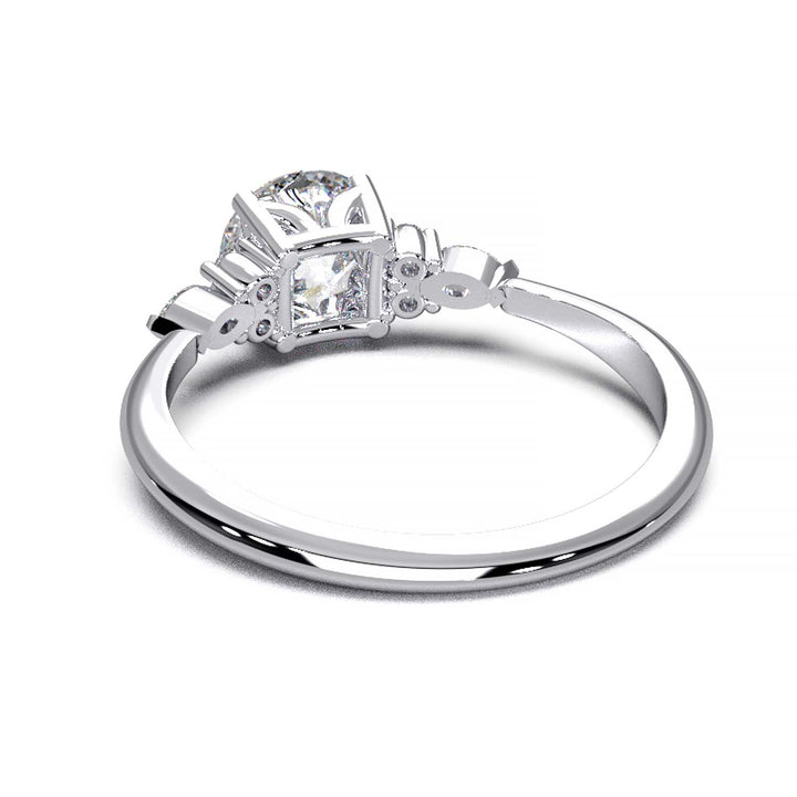 Elegant 0.6ct Round Lab-Grown Diamond Engagement Ring with Side Marquise and Round Accents.