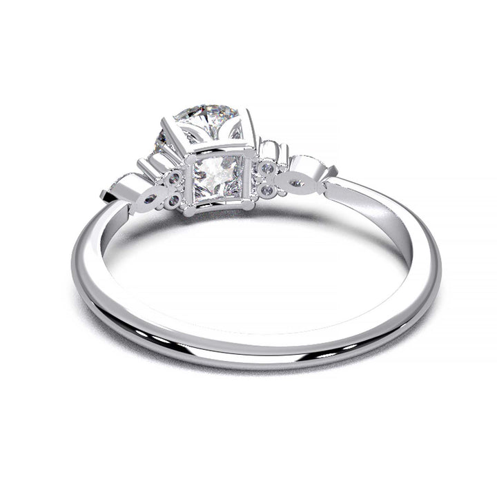 Elegant Cluster Side Engagement Ring with Round and Marquise Lab-Grown Diamonds