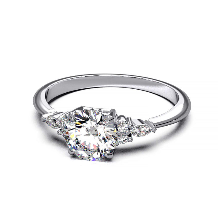 Elegant Cluster Side Engagement Ring with Round and Marquise Lab-Grown Diamonds