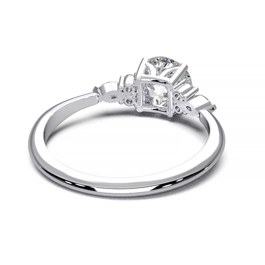 Elegant 0.6ct Round Lab-Grown Diamond Engagement Ring with Side Marquise and Round Accents.