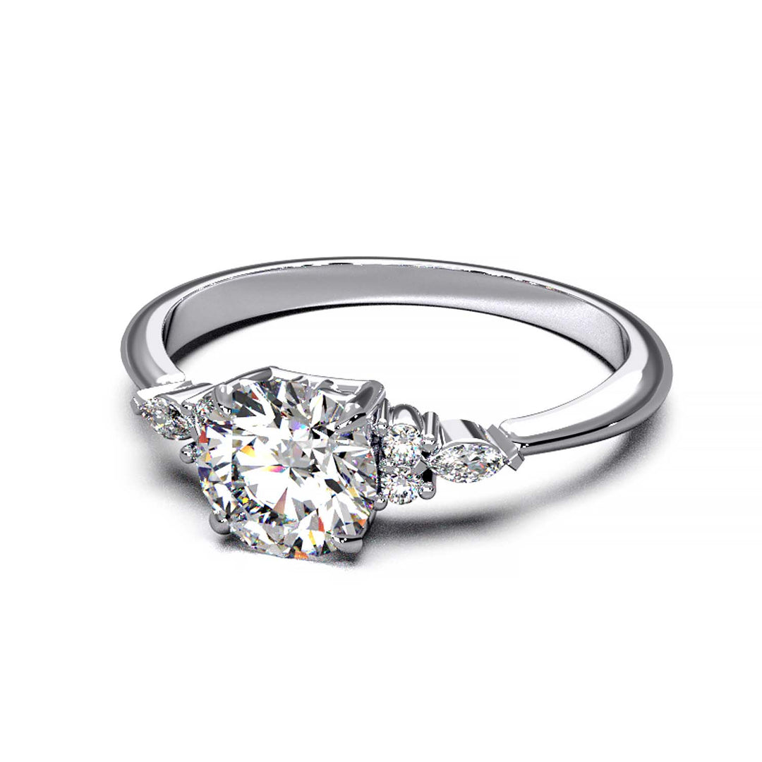 Elegant Cluster Side Engagement Ring with Round and Marquise Lab-Grown Diamonds