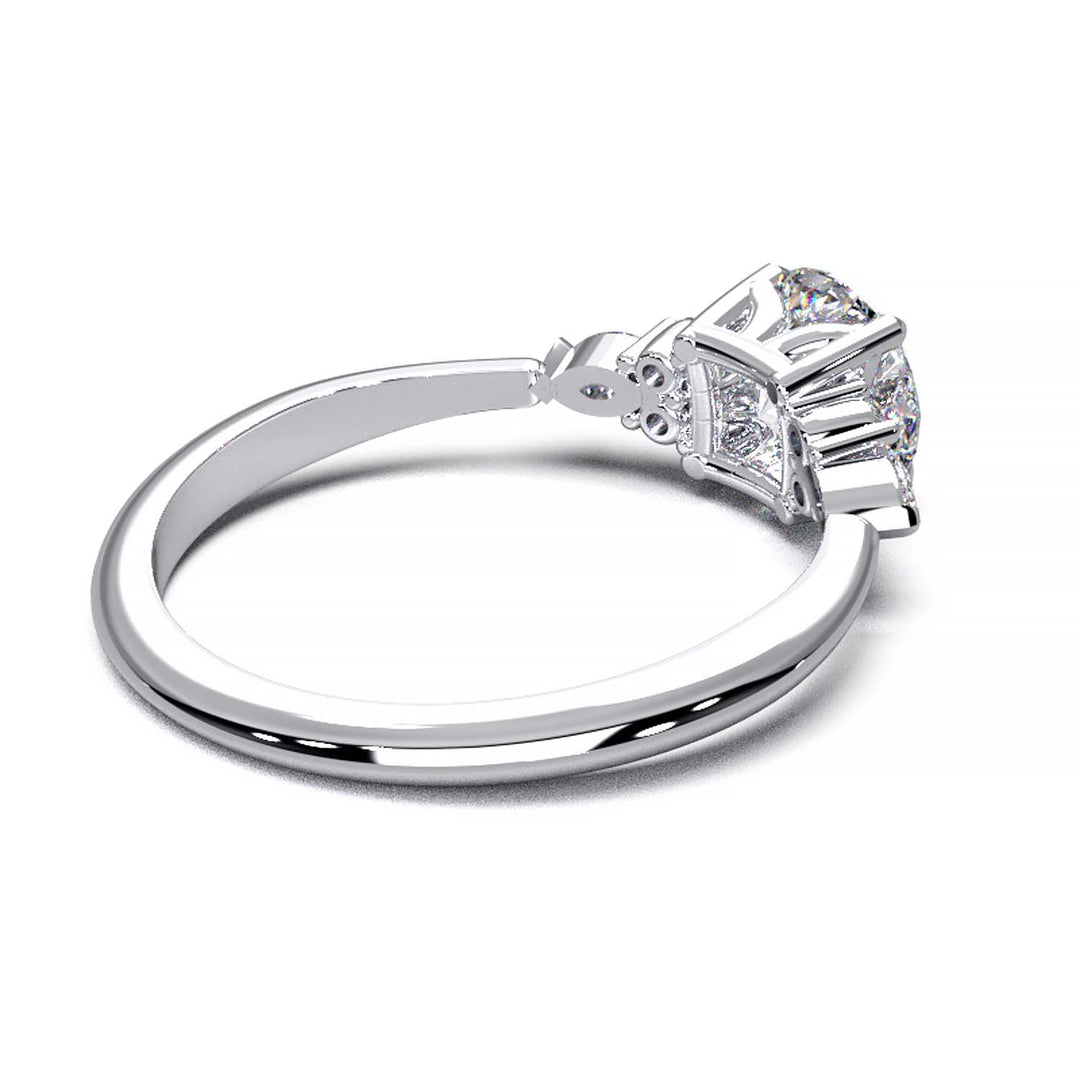 Elegant 0.6ct Round Lab-Grown Diamond Engagement Ring with Side Marquise and Round Accents.