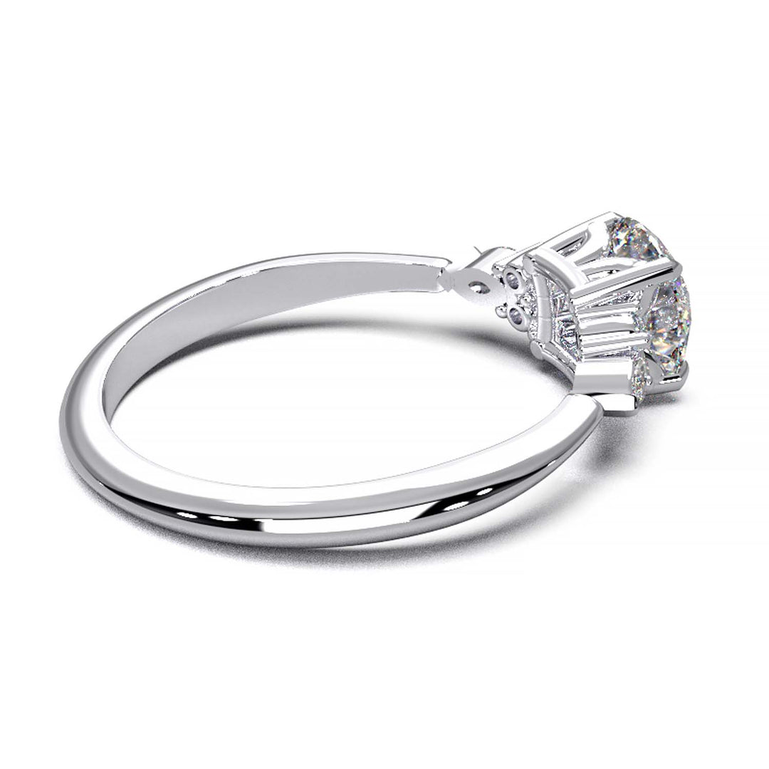 Elegant 0.6ct Round Lab-Grown Diamond Engagement Ring with Side Marquise and Round Accents.