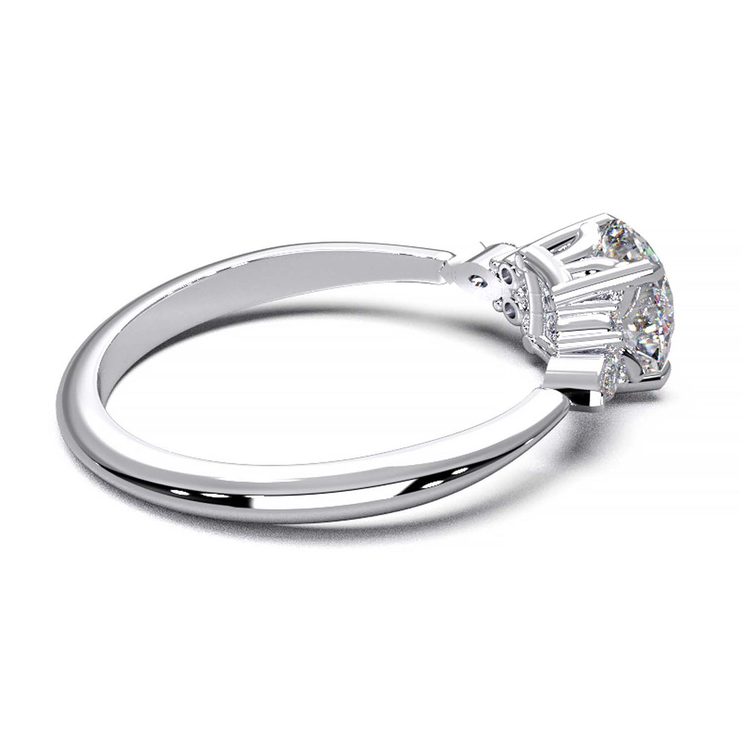 Elegant 0.6ct Round Lab-Grown Diamond Engagement Ring with Side Marquise and Round Accents.