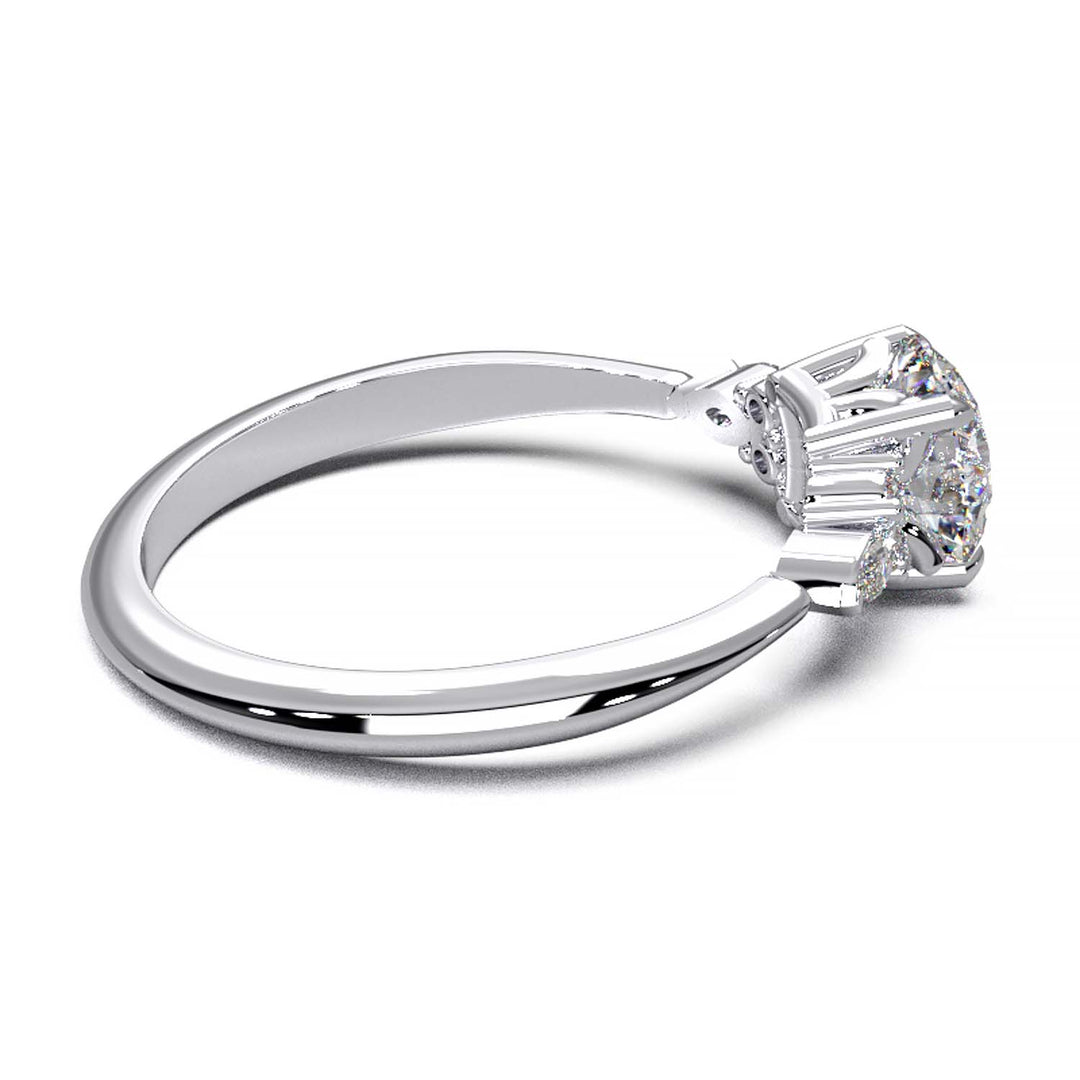 Elegant 0.6ct Round Lab-Grown Diamond Engagement Ring with Side Marquise and Round Accents.