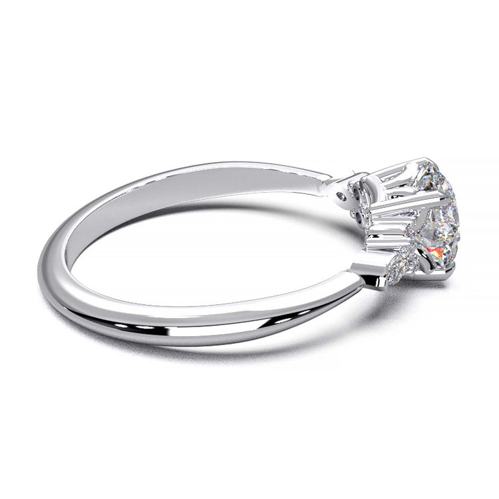 Elegant 0.6ct Round Lab-Grown Diamond Engagement Ring with Side Marquise and Round Accents.