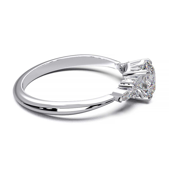 Elegant 0.6ct Round Lab-Grown Diamond Engagement Ring with Side Marquise and Round Accents.