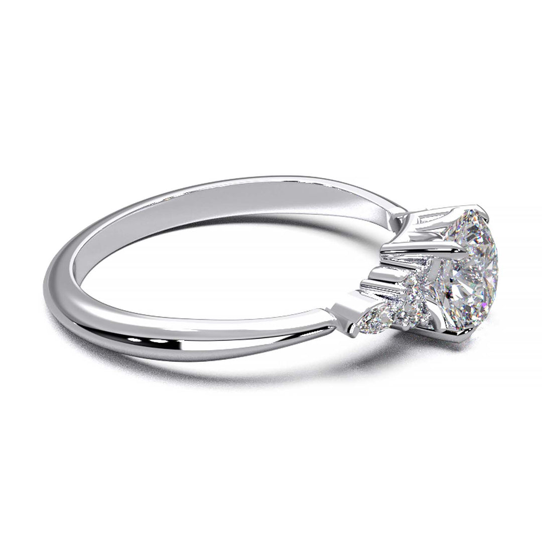 Elegant 0.6ct Round Lab-Grown Diamond Engagement Ring with Side Marquise and Round Accents.