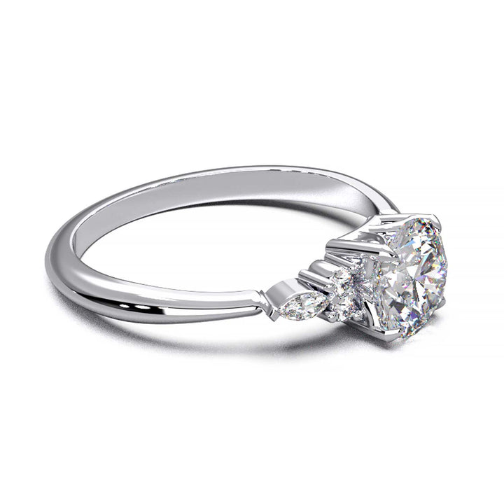 Elegant 0.6ct Round Lab-Grown Diamond Engagement Ring with Side Marquise and Round Accents.