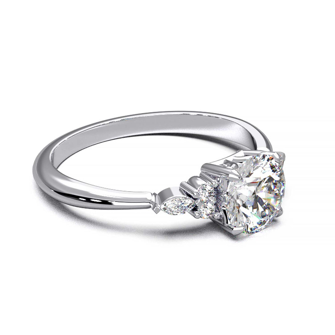 Elegant Cluster Side Engagement Ring with Round and Marquise Lab-Grown Diamonds