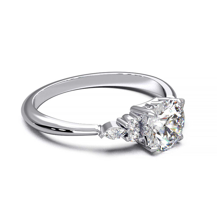 Elegant 0.6ct Round Lab-Grown Diamond Engagement Ring with Side Marquise and Round Accents.