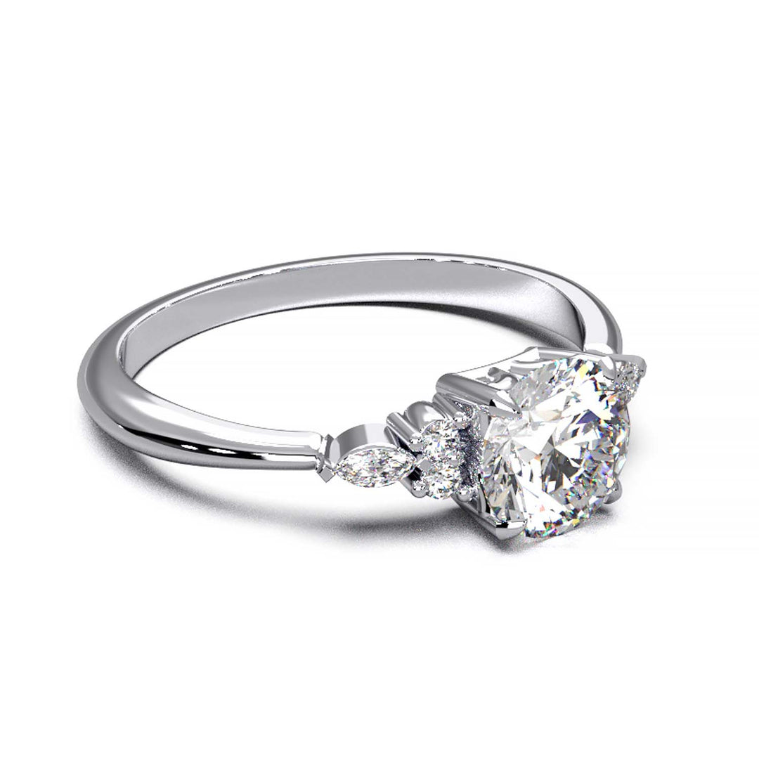 Elegant Cluster Side Engagement Ring with Round and Marquise Lab-Grown Diamonds