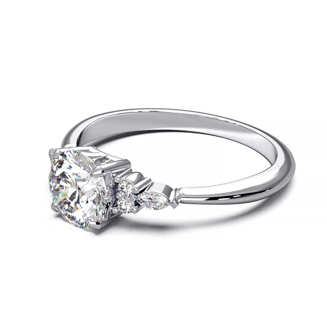 Elegant Cluster Side Engagement Ring with Round and Marquise Lab-Grown Diamonds