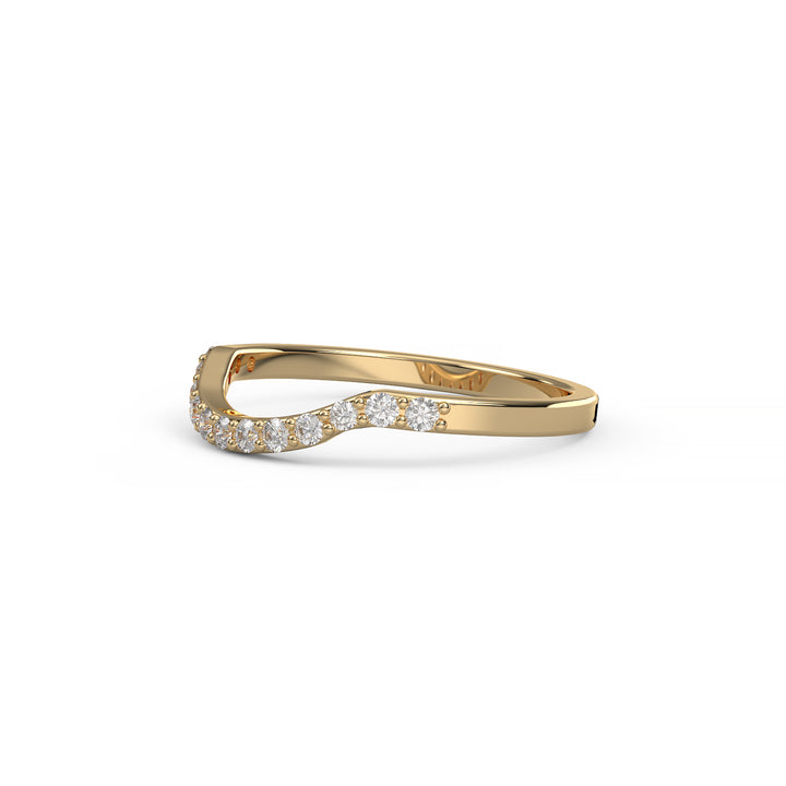 Curved wedding band with lab-created diamonds, stackable wedding ring set.
