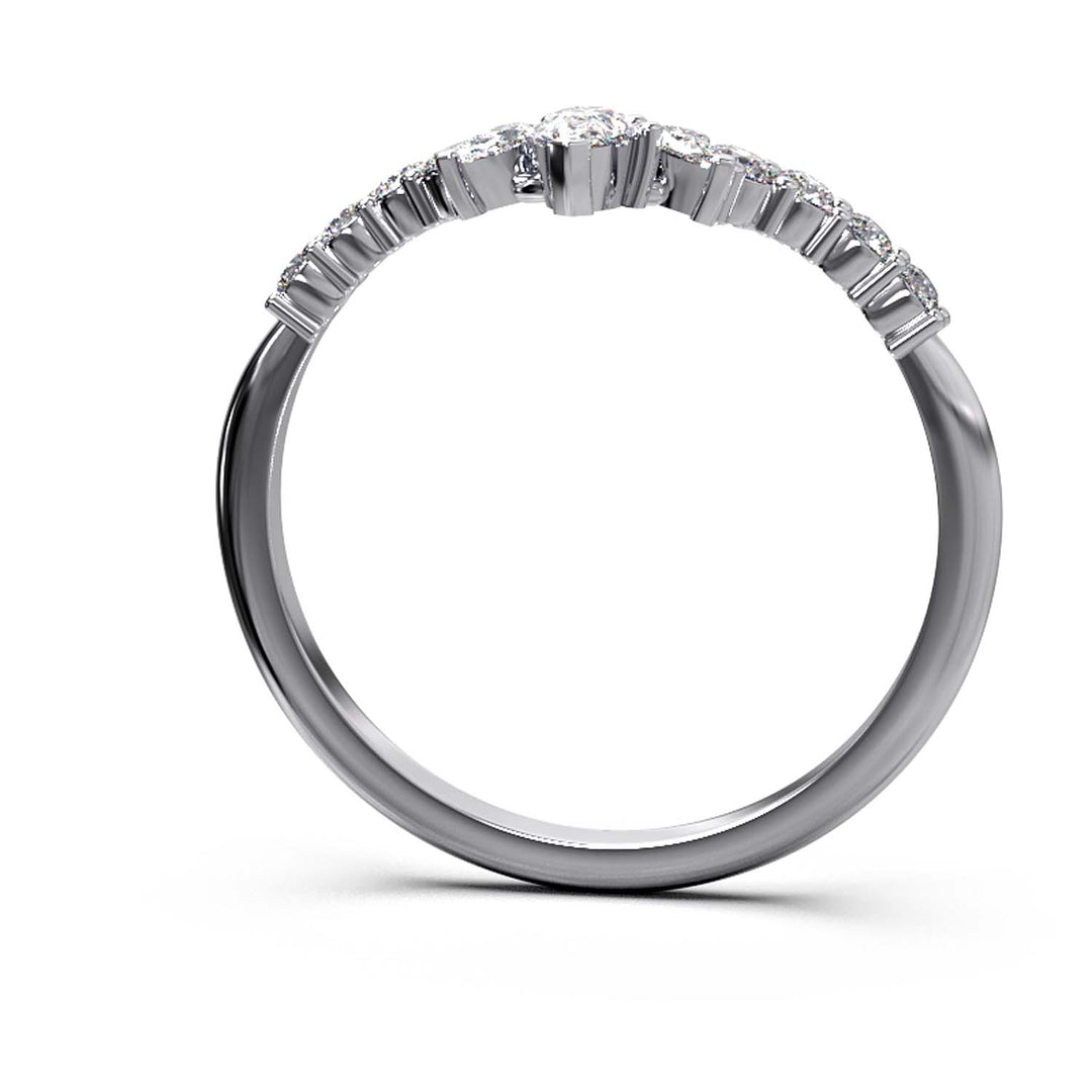 Exquisite Curved Lab-Grown Diamond Band with Central Pear-Cut Diamond Flanked by Sparkling Rounds in Customizable Precious Metal Settings