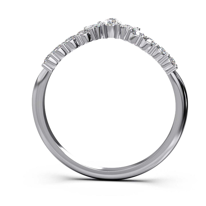 Exquisite Curved Lab-Grown Diamond Band with Central Pear-Cut Diamond Flanked by Sparkling Rounds in Customizable Precious Metal Settings