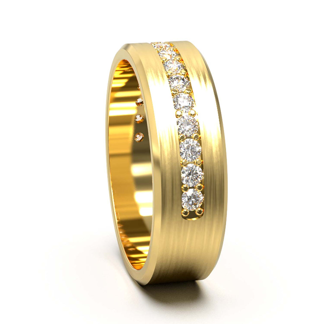 Elegant Unisex 6.5 mm Wedding Band with Channel-Set Lab-Grown Diamonds, Brushed & Polished Finishes in Varied Precious Metals